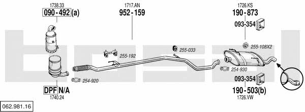 Bosal 062.981.16 Exhaust system 06298116 06298116 Bosal Exhaust system