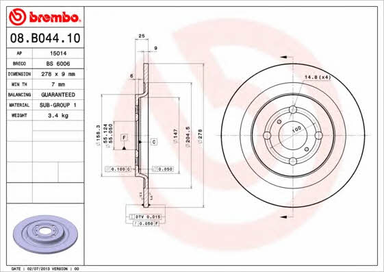 Breco BS 6006 Rear brake disc, non-ventilated BS6006