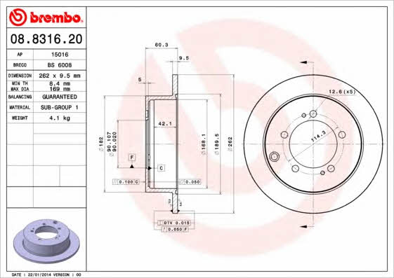 Breco BS 6008 Rear brake disc, non-ventilated BS6008
