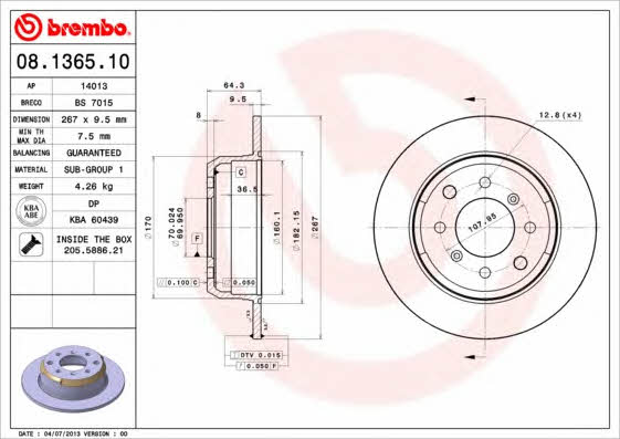 Breco BS 7015 Rear brake disc, non-ventilated BS7015