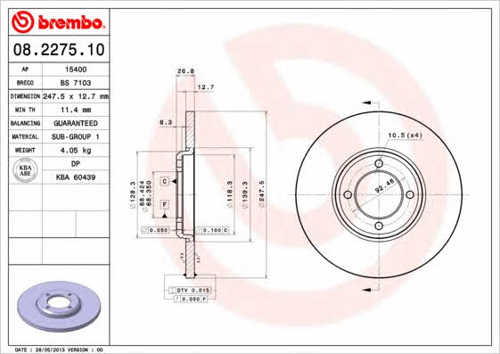 Breco BS 7103 Unventilated front brake disc BS7103