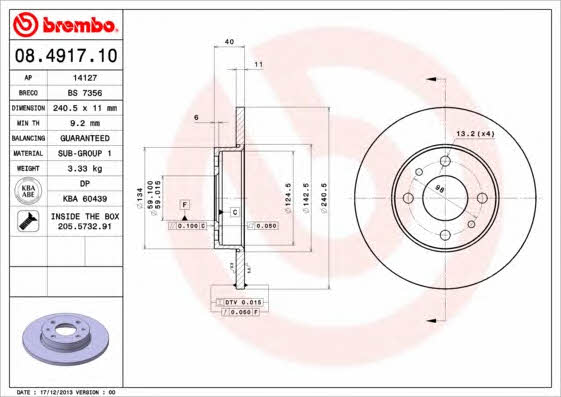 Breco BS 7356 Rear brake disc, non-ventilated BS7356