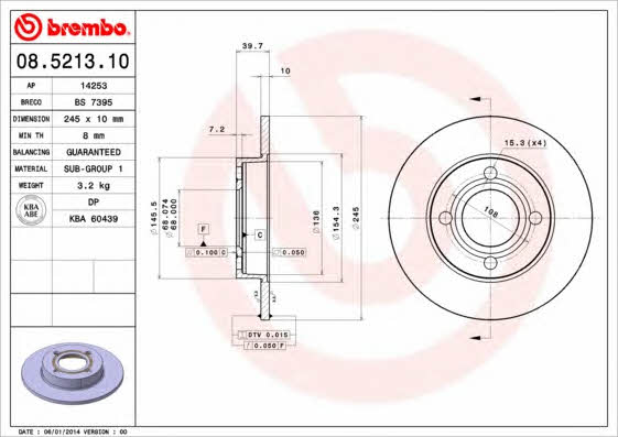 Breco BS 7395 Rear brake disc, non-ventilated BS7395