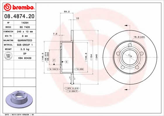 Breco BS 7405 Rear brake disc, non-ventilated BS7405