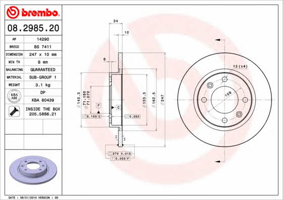 Breco BS 7411 Rear brake disc, non-ventilated BS7411