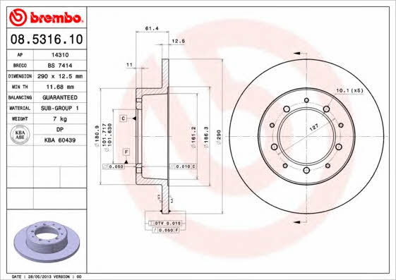 Breco BS 7414 Rear brake disc, non-ventilated BS7414