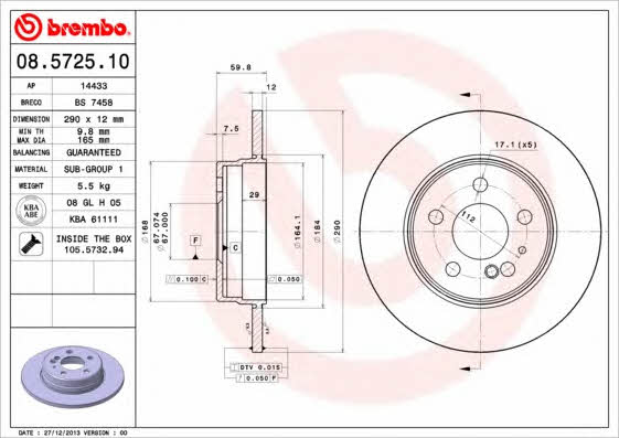 Breco BS 7458 Rear brake disc, non-ventilated BS7458