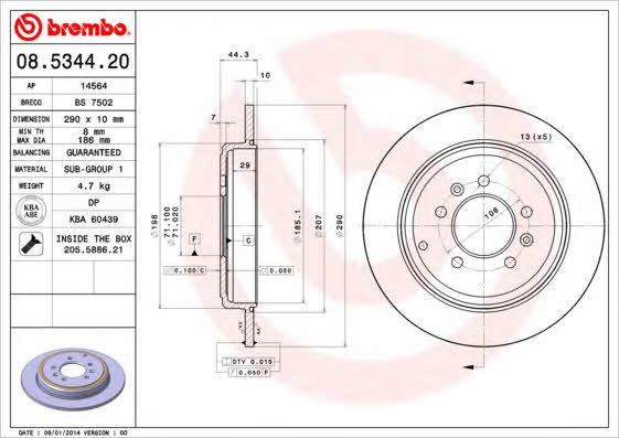 Breco BS 7502 Rear brake disc, non-ventilated BS7502