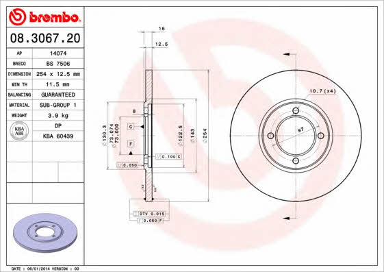 Breco BS 7506 Unventilated front brake disc BS7506