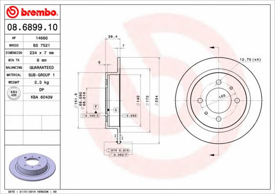 Breco BS 7521 Rear brake disc, non-ventilated BS7521