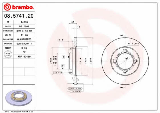 Breco BS 7609 Unventilated front brake disc BS7609