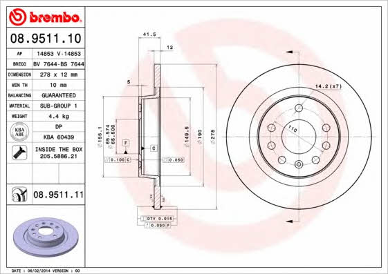 Breco BS 7644 Rear brake disc, non-ventilated BS7644