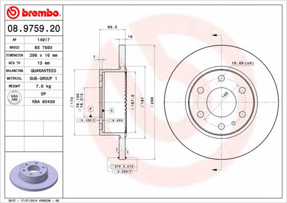 Breco BS 7693 Rear brake disc, non-ventilated BS7693