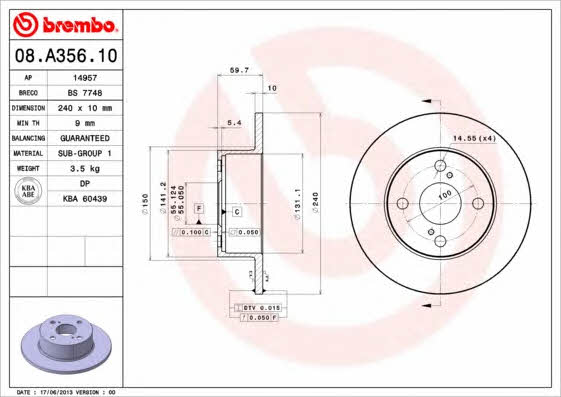 Breco BS 7748 Rear brake disc, non-ventilated BS7748