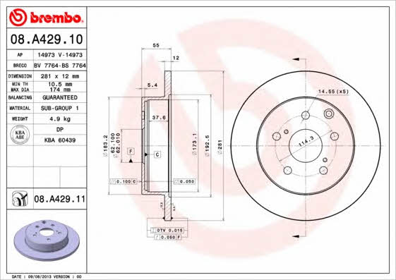 Breco BS 7764 Rear brake disc, non-ventilated BS7764