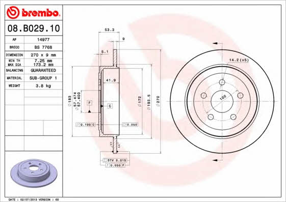 Breco BS 7768 Rear brake disc, non-ventilated BS7768