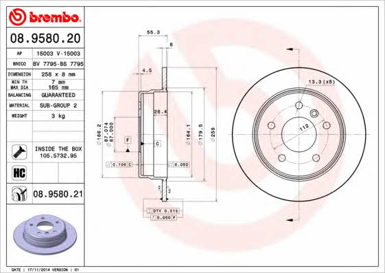 Breco BS 7795 Rear brake disc, non-ventilated BS7795