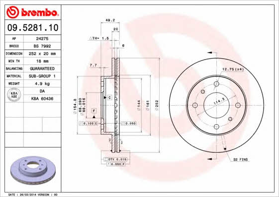 Breco BS 7992 Front brake disc ventilated BS7992