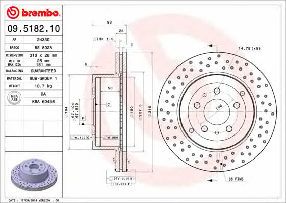 Breco BS 8028 Rear ventilated brake disc BS8028
