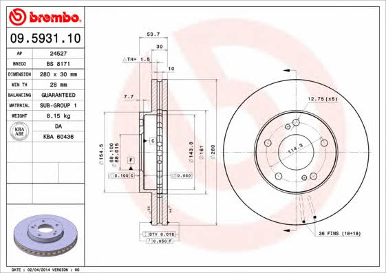 Breco BS 8171 Front brake disc ventilated BS8171