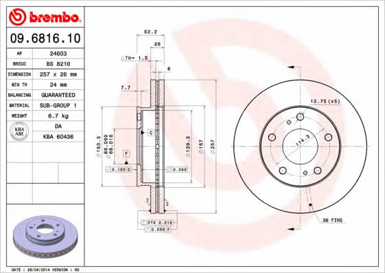 Breco BS 8210 Front brake disc ventilated BS8210