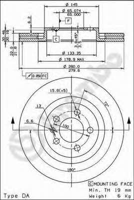 Breco BS 8280 Front brake disc ventilated BS8280