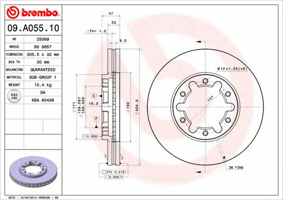Breco BS 8657 Front brake disc ventilated BS8657