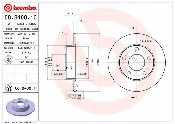 Breco BV 7603 Rear brake disc, non-ventilated BV7603