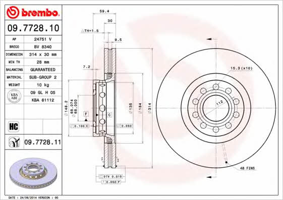 Breco BV 8340 Front brake disc ventilated BV8340