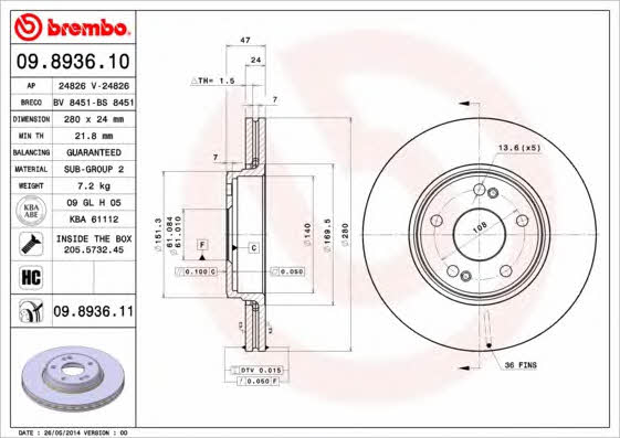 Breco BV 8451 Front brake disc ventilated BV8451