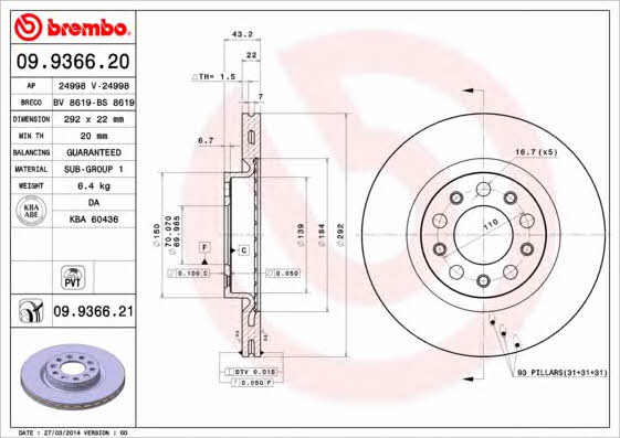 Breco BV 8619 Rear ventilated brake disc BV8619