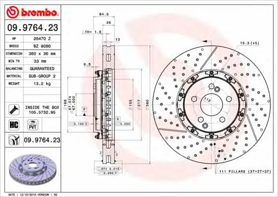 Breco BZ 9080 Front brake disc ventilated BZ9080