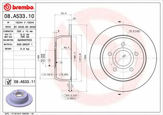 Breco BS 6036 Rear brake disc, non-ventilated BS6036