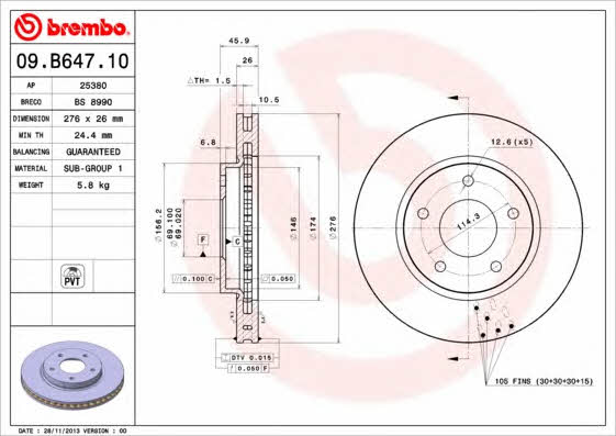 Breco BS 8990 Front brake disc ventilated BS8990