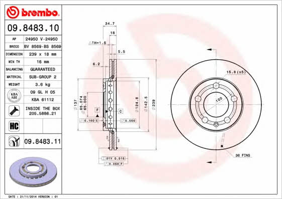 Breco BV 8569 Front brake disc ventilated BV8569