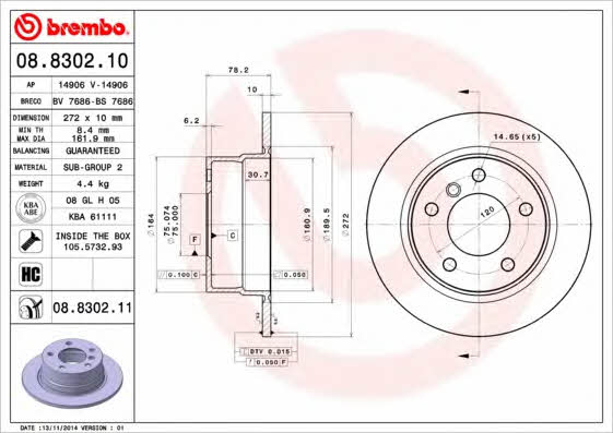 Breco BV 7686 Rear brake disc, non-ventilated BV7686