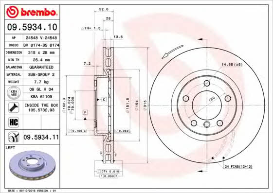 Breco BV 8174 Front brake disc ventilated BV8174