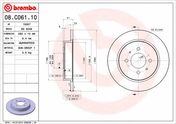 Breco BS 6049 Rear brake disc, non-ventilated BS6049