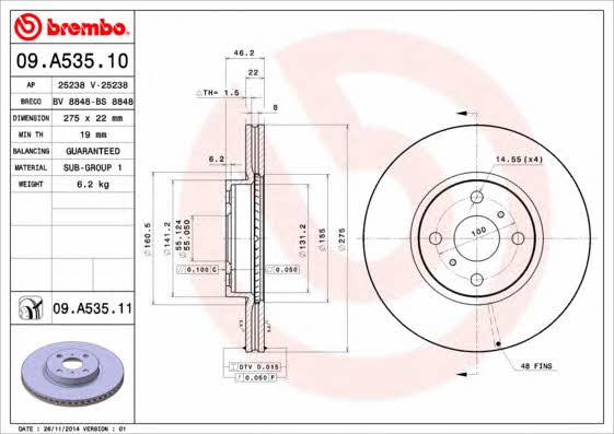 Breco BV 8848 Front brake disc ventilated BV8848