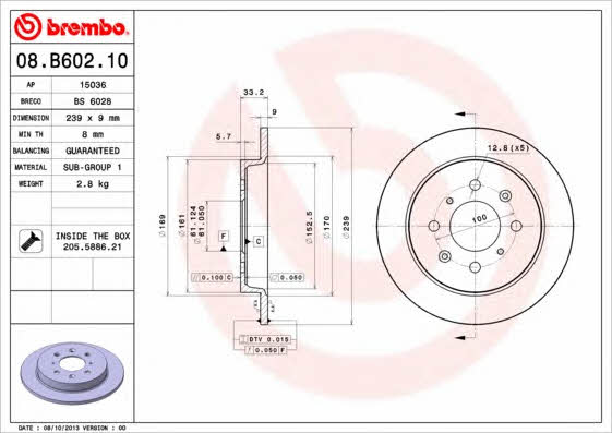 Breco BS 6028 Rear brake disc, non-ventilated BS6028