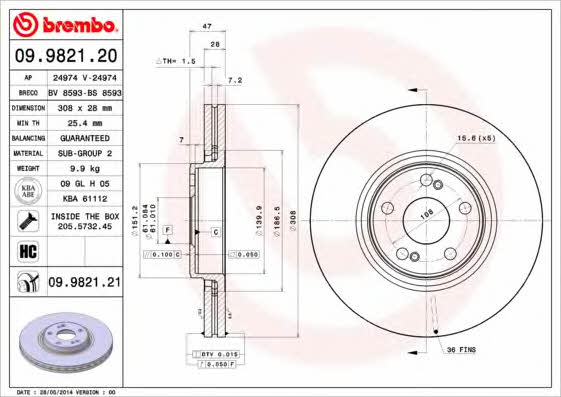 Buy Brembo 09982121 – good price at EXIST.AE!