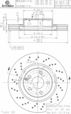 Ventilated brake disc with perforation Brembo 09.9825.11