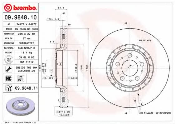 Brembo 09.9848.10 Ventilated disc brake, 1 pcs. 09984810