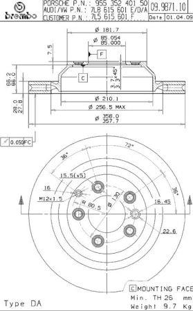 Rear vented brake disc Brembo 09.9871.11