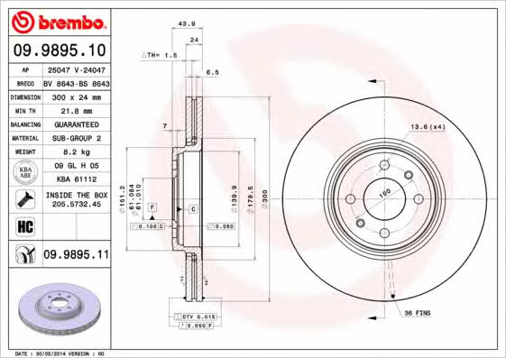 Ventilated disc brake, 1 pcs. Brembo 09.9895.10