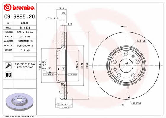 Ventilated disc brake, 1 pcs. Brembo 09.9895.20