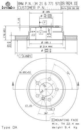 Rear vented brake disc Brembo 09.9924.11