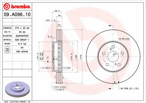 Brembo 09.A096.11 Front brake disc ventilated 09A09611