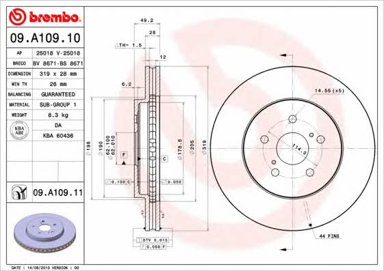 Brembo 09.A109.10 Ventilated disc brake, 1 pcs. 09A10910