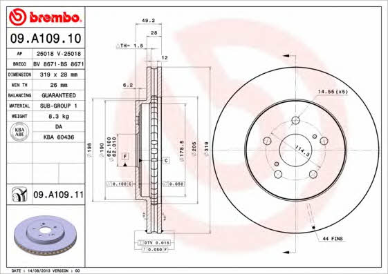 Vented brake disc, 1 pc Brembo 09.A109.11